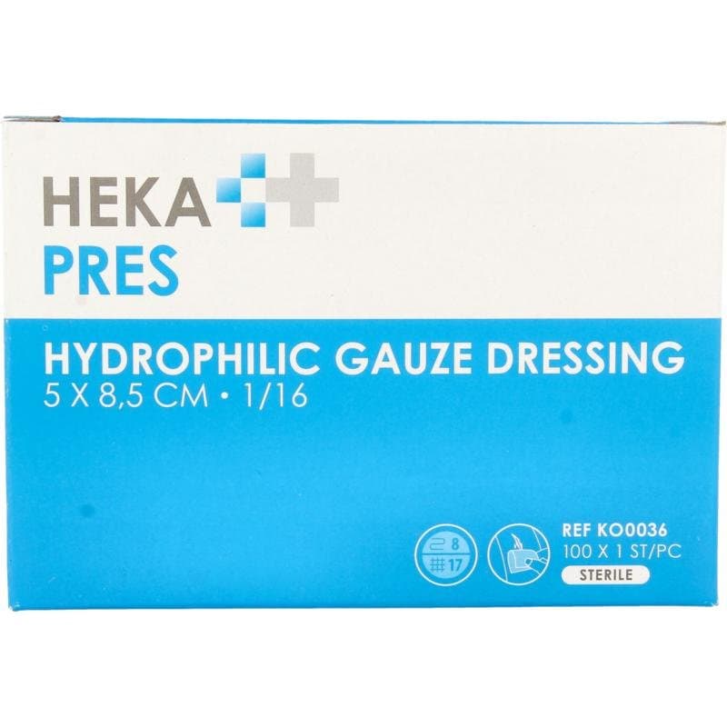 Hekapres Gaaskompres hydrofiel 5 x 8.5 100st