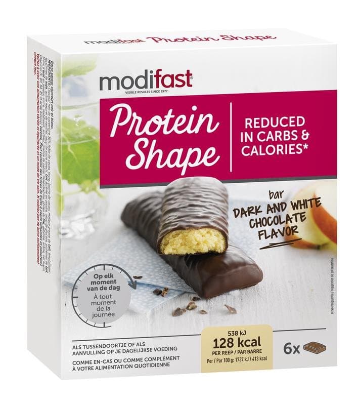 Modifast Protein shape reep pure & witte choco 6 x 31 gram 6x31g