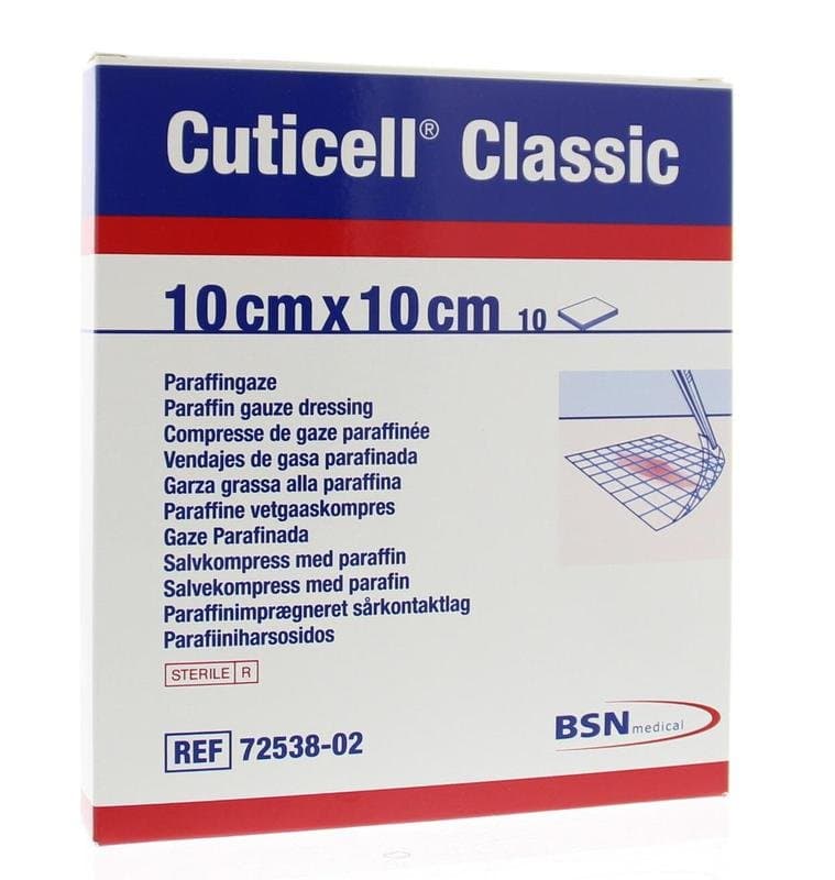 Cuticell Classic paraffine vetgaaskompres 10cm x 10cm 10st