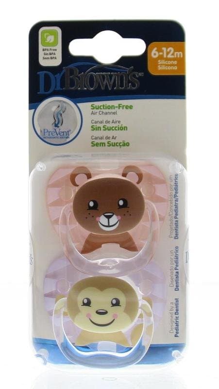 Dr Brown's Fopspeen prevent animal faces F2 roze 2st