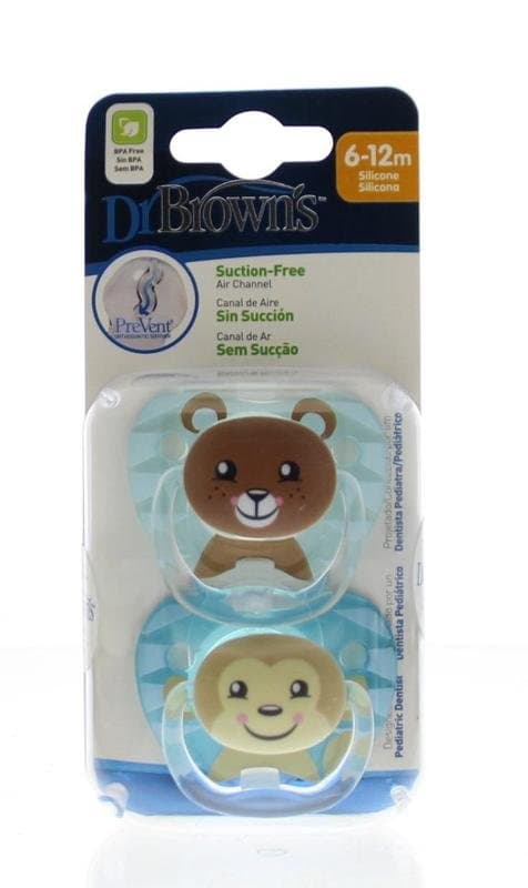 Dr Brown's Fopspeen prevent animal faces F2 blauw 2st