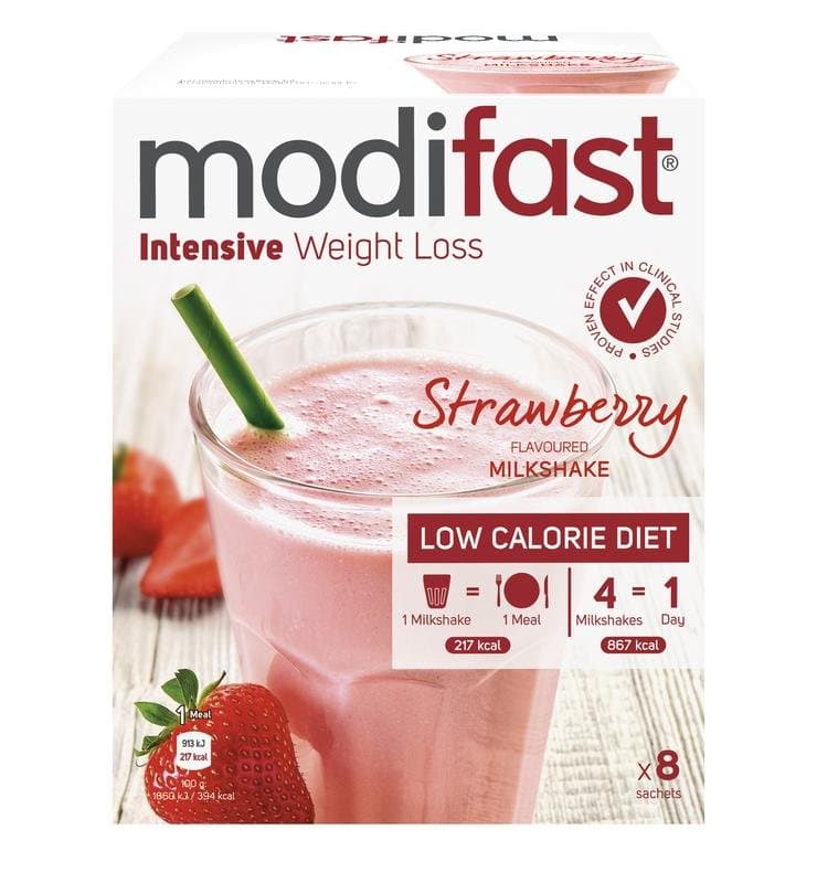 Modifast Intensive milkshake aardbei 8 zakjes 440g